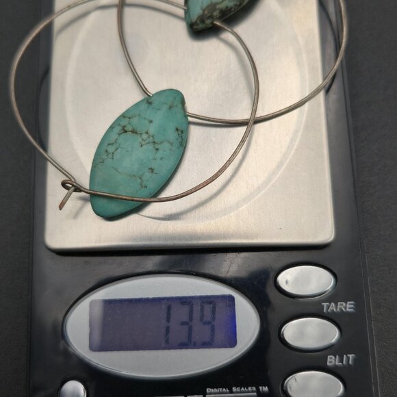 Silver Plated Howlite Stone Large Hoop Rustic Earrings B868 - Picture 5 of 5